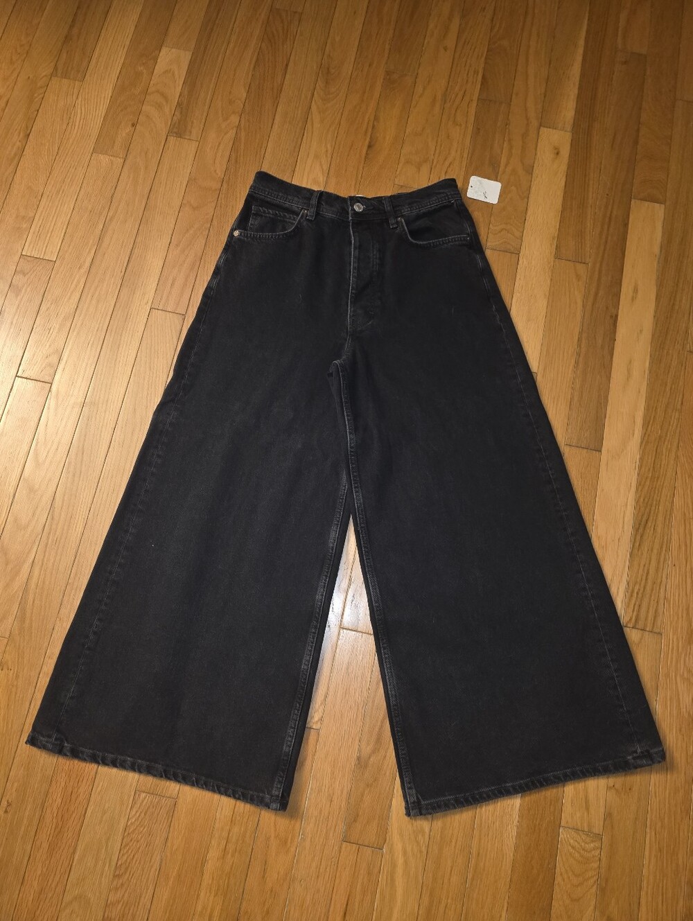 NEW RARE WE THE FREE PEOPLE BLACK JEANS CROP 14" ULTRA WIDE-LEG & HI-RISE Size27